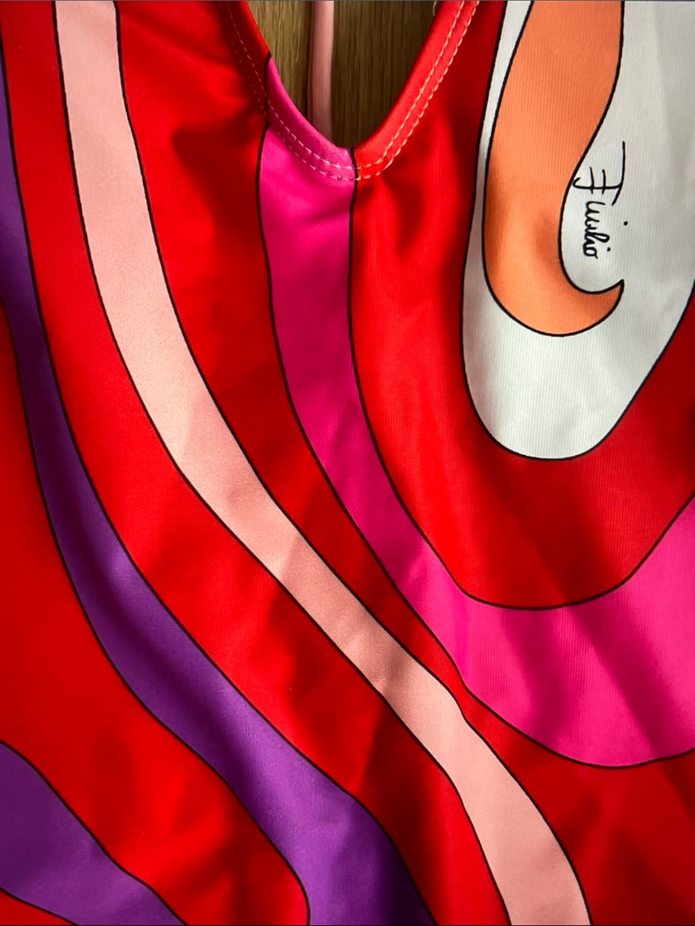 Emilio Pucci Red, Pink & Purple Swirl One-Piece Swimsuit - Picture 7 of 8